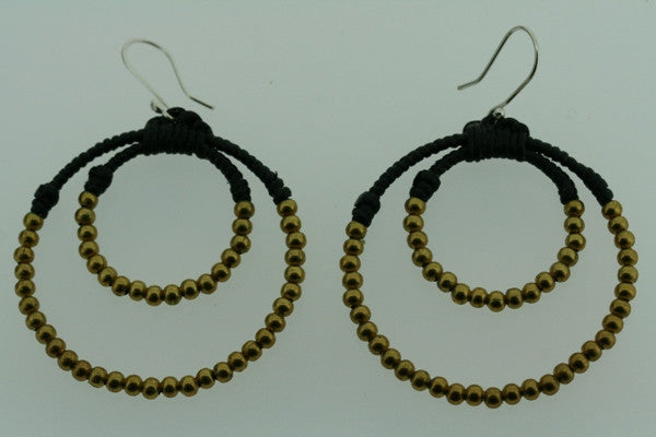 double brass beaded hoop - black