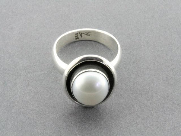 double bezel silver ring with 10mm pearl