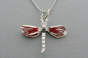 dragonfly wire pendant - red on 45cm ball chain - Makers & Providers