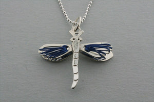 dragonfly wire pendant - blue on 45cm ball chain - Makers & Providers