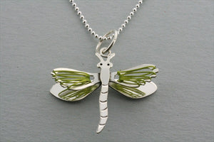 dragonfly wire pendant - green on 45cm ball chain - Makers & Providers