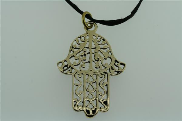 fatima pendant - brass on black silk - Makers & Providers