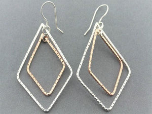 Silver & copper diamond earring - hammered - Makers & Providers