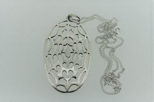 Intricate shield pendant on 90cm link chain - sterling silver - Makers & Providers