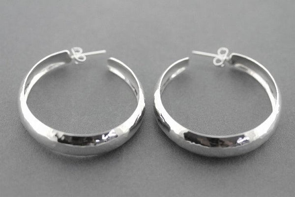 Large hammered convex earring hoop stud - sterling silver