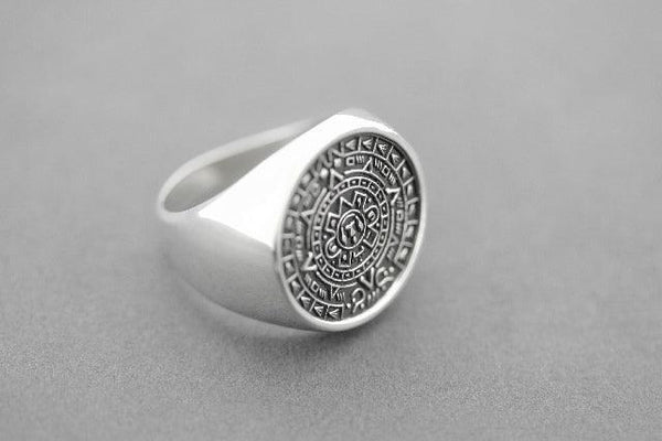 Mayan calendar signet ring - sterling silver - Makers & Providers