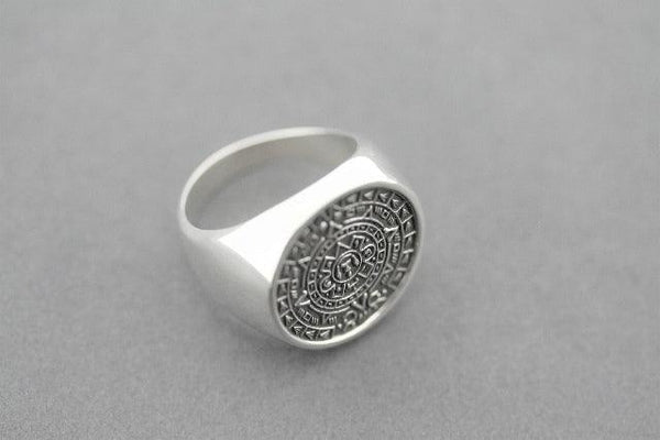 Mayan calendar signet ring - sterling silver - Makers & Providers