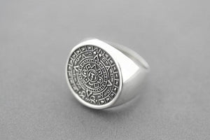 Mayan calendar signet ring - sterling silver - Makers & Providers