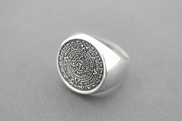 Mayan calendar signet ring - sterling silver - Makers & Providers