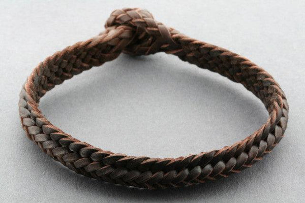 ridge plaited leather bracelet - choc