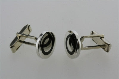 Round Sterling Silver Black Ringed Cufflinks - Makers & Providers