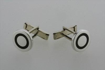 Round Sterling Silver Black Ringed Cufflinks - Makers & Providers