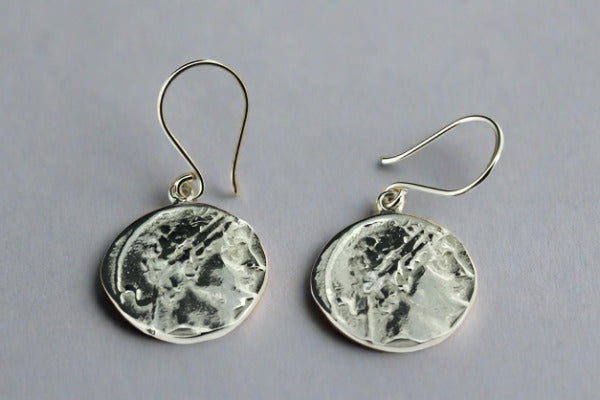 Ancient Greek coin earring - sterling silver