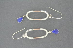 Silver & copper oval earrings with lapis teardrop - Makers & Providers