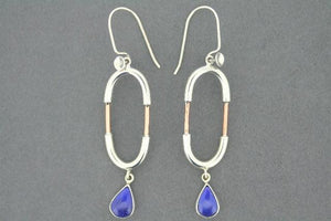 Silver & copper oval earrings with lapis teardrop - Makers & Providers