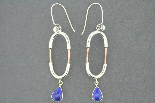 Silver & copper oval earrings with lapis teardrop - Makers & Providers