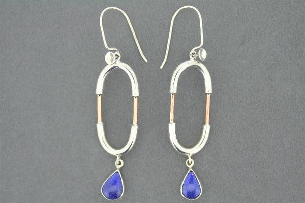 Silver & copper oval earrings with lapis teardrop