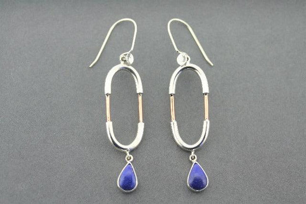 Silver & copper oval earrings with lapis teardrop - Makers & Providers