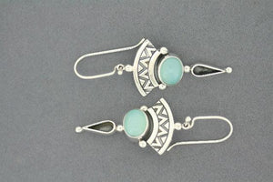 Silver Aztec drop earring with blue chalcedony - Makers & Providers