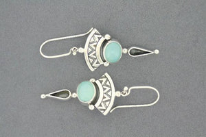 Silver Aztec drop earring with blue chalcedony - Makers & Providers