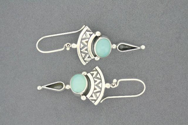Silver Aztec drop earring with blue chalcedony - Makers & Providers
