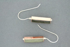 Rectangle copper & silver earrings with obsidian - Makers & Providers