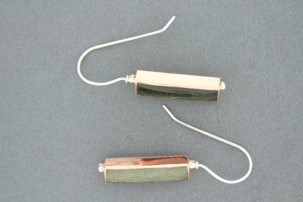 Rectangle copper & silver earrings with obsidian