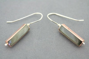 Rectangle copper & silver earrings with obsidian - Makers & Providers