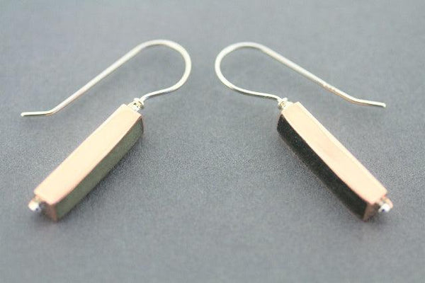 Rectangle copper & silver earrings with obsidian - Makers & Providers