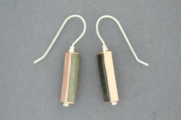 Rectangle copper & silver earrings with obsidian