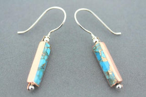 Rectangle copper & silver earrings with bronzed turquoise - Makers & Providers