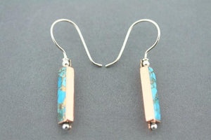 Rectangle copper & silver earrings with bronzed turquoise - Makers & Providers