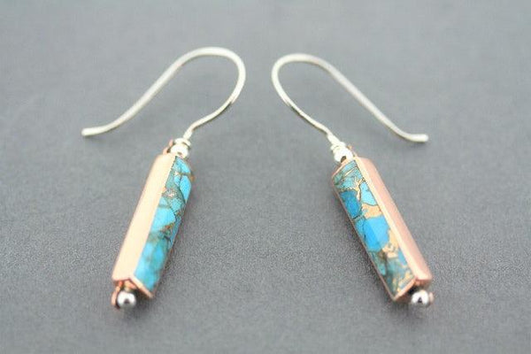 Rectangle copper & silver earrings with bronzed turquoise - Makers & Providers