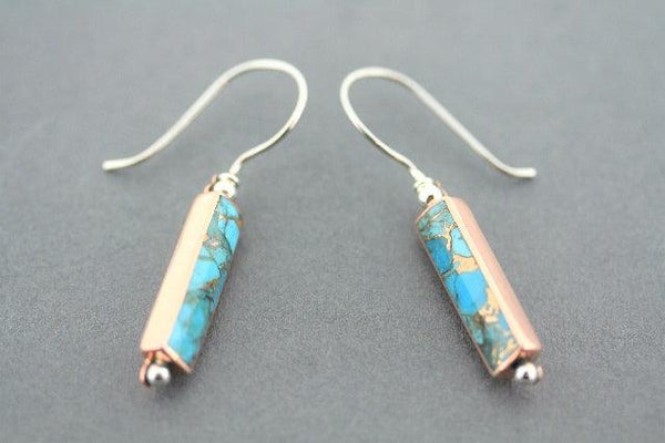 Rectangle copper & silver earrings with bronzed turquoise