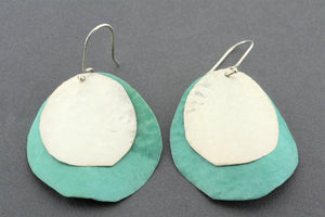 Copper patina and silver disc earring - Makers & Providers