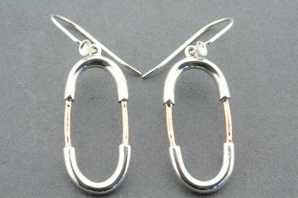 Copper & silver oval earring