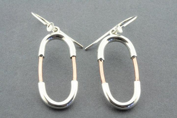 Copper & silver oval earring