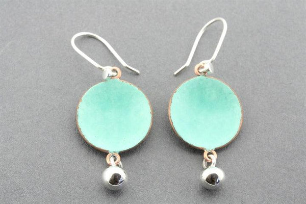Copper patina disc & silver ball earring
