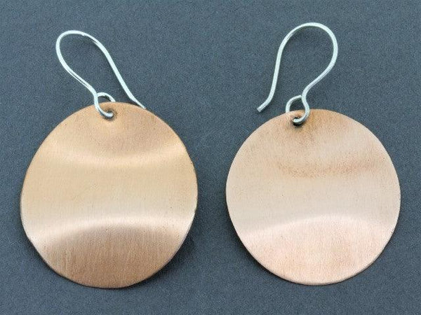 brushed copper curved disc earring - 27 mm