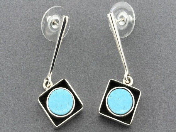 framed stone circle earring - turquoise