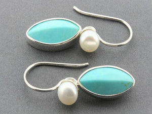 Almond shape Turquoise & freshwater pearl earring - sterling silver - Makers & Providers