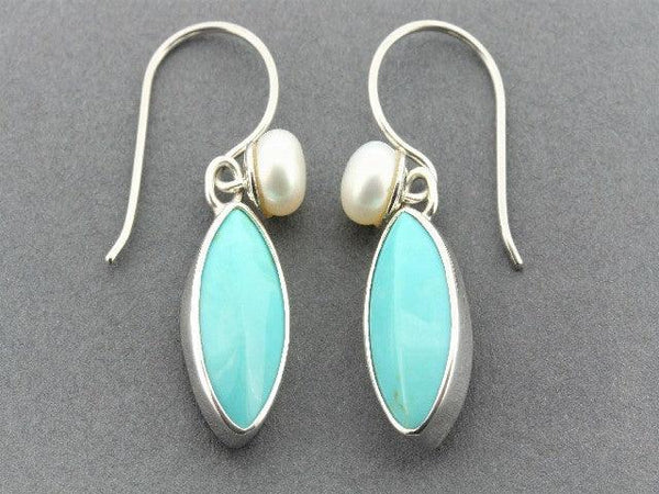 Almond shape Turquoise & freshwater pearl earring - sterling silver - Makers & Providers