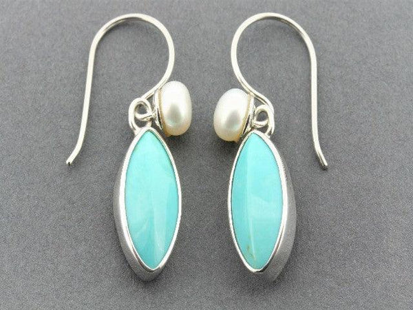 Almond shape Turquoise & freshwater pearl earring - sterling silver