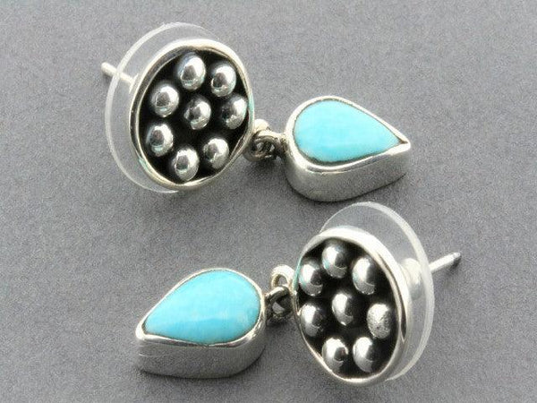Beaded disc with teardrop earrings - turquoise & sterling silver - Makers & Providers