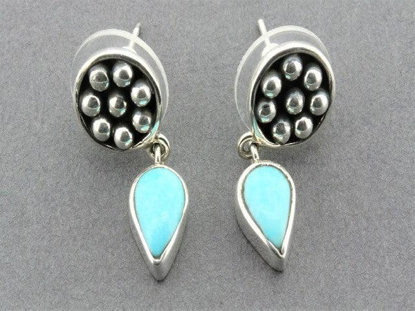 Beaded disc with teardrop earrings - turquoise & sterling silver - Makers & Providers