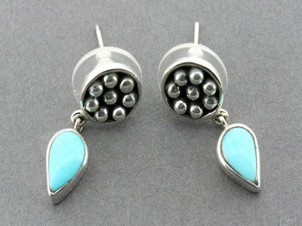 Beaded disc with teardrop earrings - turquoise & sterling silver