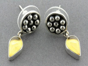 Beaded disc with teardrop earrings - amber & sterling silver - Makers & Providers