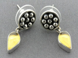 Beaded disc with teardrop earrings - amber & sterling silver - Makers & Providers