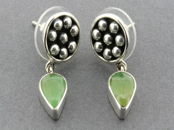 Beaded disc with teardrop earrings - chrysoprase & sterling silver - Makers & Providers