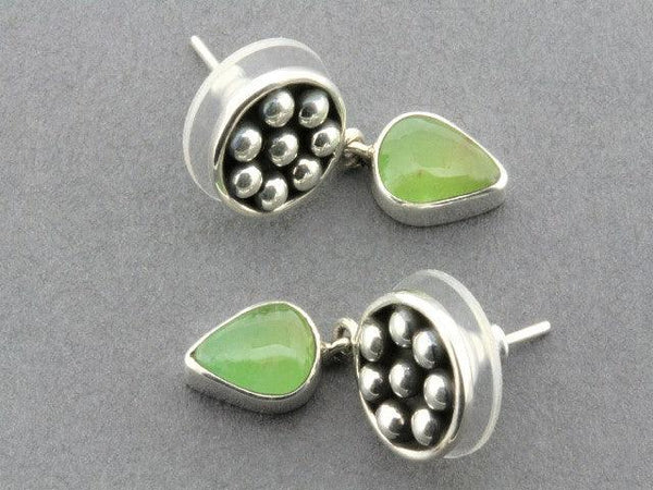 Beaded disc with teardrop earrings - chrysoprase & sterling silver - Makers & Providers